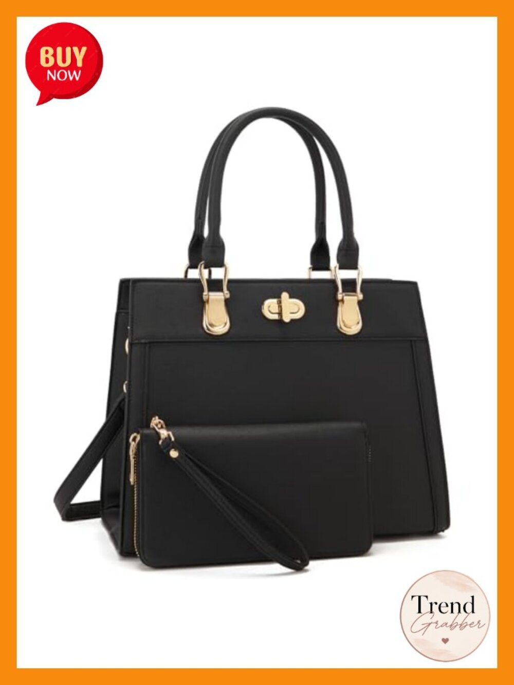 Vegan Leather Tote Bag Set with Wallet - 2pc Satchel Work Handbag